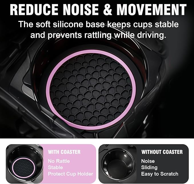 4PCS Car Cup Holder Coasters, 2.75 Inch Non-Slip Insert Water Bottle Holder Pads, Dustproof Automotive Interior Accessories Mat, Universal for Vehicles, Trucks, RVs and More (Pink)