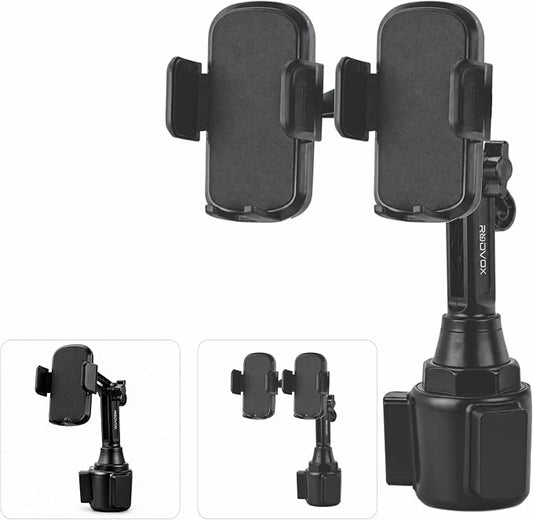 2-in-1 Cup Holder Phone Mount with Dual Clamp, R606A3 | Extra Tall Adjustable, 360° Rotatable, iPhone Android GPS Compatible