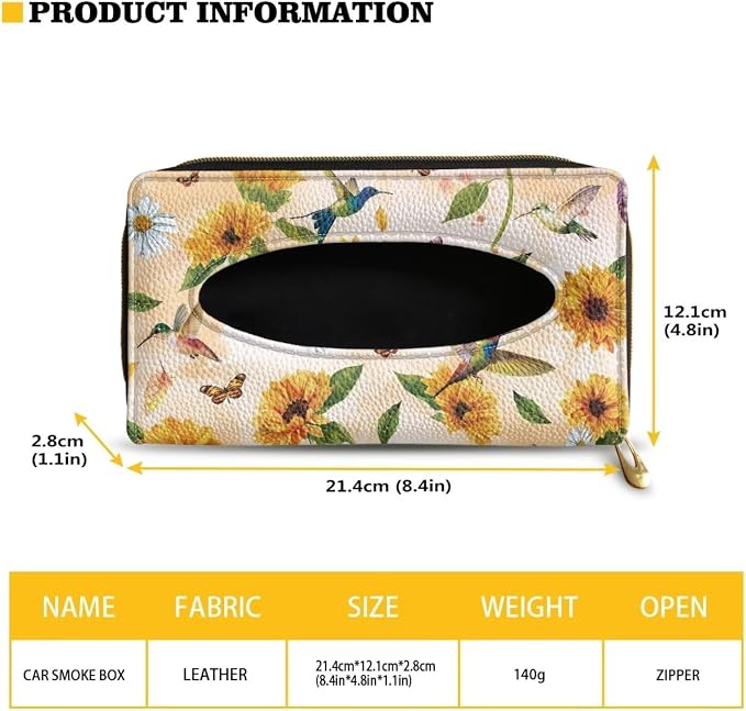 Sunflower PU Leather Backseat Tissue Holder Automotive Sun Visor Napkin Holder Humming Bird Vehicle Car Visor Tissue Holder for Car Sun Visor Napkin Holder