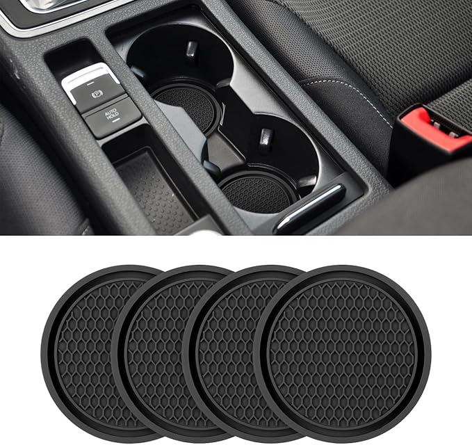 XINLIYA Car Cup Holder Coaster, 4 Pack 2.79 Inch Diameter Non-Slip Universal Insert Coaster, Durable, Suitable for Most Car Interior, Car Accessory for Women and Men (Black)