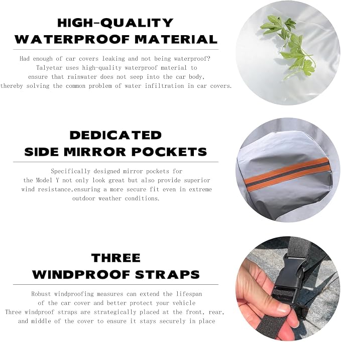 Tesla Model Y Car Cover (2020-2026) Waterproof All Weather, Heavy Duty Car Covers with Driver Door Zipper, Outdoor Rain Snow UV Protection