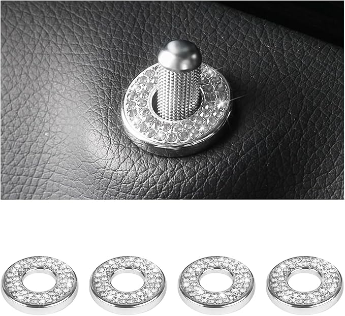 Osilly 4 Pcs Bling Car Inner Door Lock Covers, Crystal Pull Rod Bolt Stickers, Sparkly Rhinestones Auto Door Bolt Decorations, Vehicle Lock Pin Cap Decors for C Class C200L GLC260 C260L (White)
