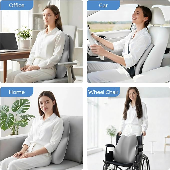 BEBAS Lumbar Support Pillow for Car, Memory Foam Back Cushion for Driving, Ergonomic Lumbar Pillow for Pain Relief, Comfort Lower Back Support for Office Chairs, Car Seat, Wheelchair -Gray