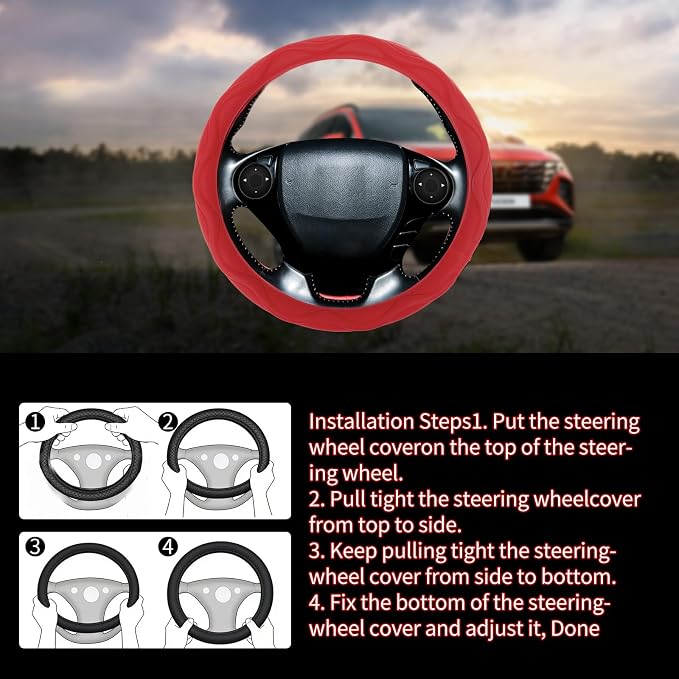 Steering Wheel Cover with Anti-Slip Leather Grip Compatible with Ford, Toyota, Honda, Nissan, and Chevrolet Vehicles for 14.5-15.35 inch Round Steering Wheels Universal Car Accessories
