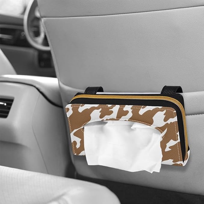 Brown Cow Car Tissue Box for Sun Visor Back Seat PU Leather Backseat Tissue Holder Car Visor Accessories Car Essentials