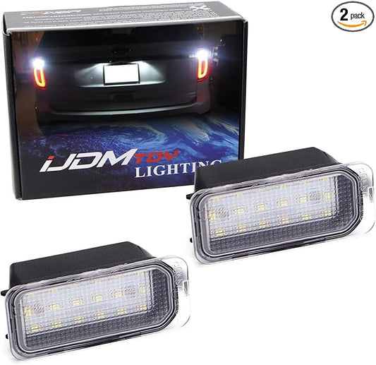 iJDMTOY Xenon White Full LED License Plate Light Kit Compatible With Ford C-Max Edge Transit Connect Ecosport Ranger, Jaguar XF XJ, 18-SMD White LED & Can-bus Error Free
