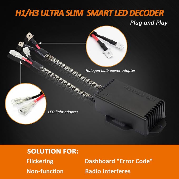 Bestview H1 H3 Canbus Decoder Kits Compatibility Anti Flickering Resistor Warning Canceler Pack of 2 | Plug and Play Smart Error Free Load Resistor Adapter Kits