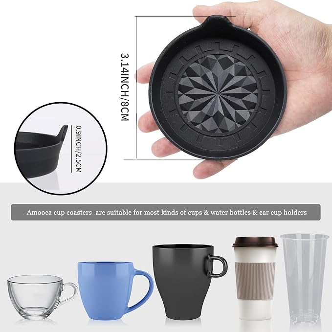 Amooca Automotive Cup Holders Universal Car Cup Coaster Waterproof Non-Slip Sift-Proof Spill Holder Car Interior Accessories 2 Pack Black Floral