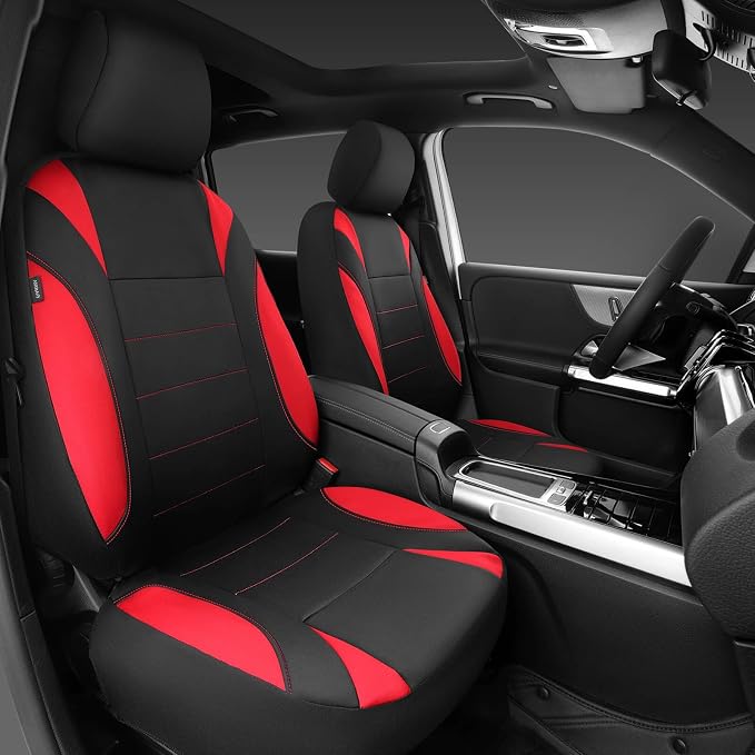 CAR PASS Neoprene Wetsuit Seat Covers, Waterproof Car Seat Covers Front with 5mm Composite EVA, Universal Fit for Car,Sedan, SUV TrucksAnti Slip, Airbag Compatible(Black and Red