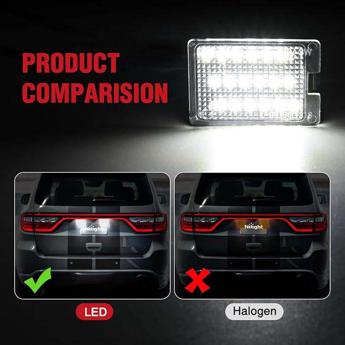 Nilight License Plate Lights Compatible with 2014 2015 2016 2017 2018 2019 2020 2021 2022 2023 Dodge Durango 6000K White Clear Lens 2PCS Pack