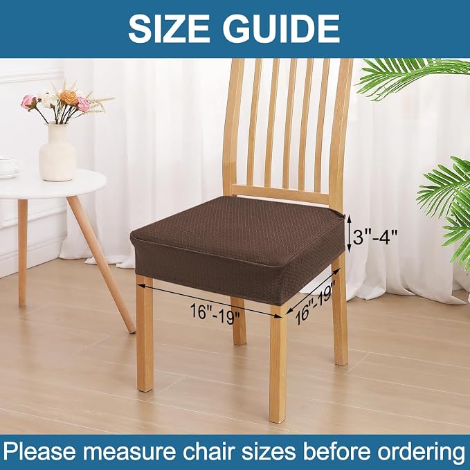 Smiry Waterproof Seat Covers for Dining Room Chairs Set of 2, Stretch Jacquard Removable Washable Chair Seat Slipcovers Protector, No Rear Covers, Light Chocolate