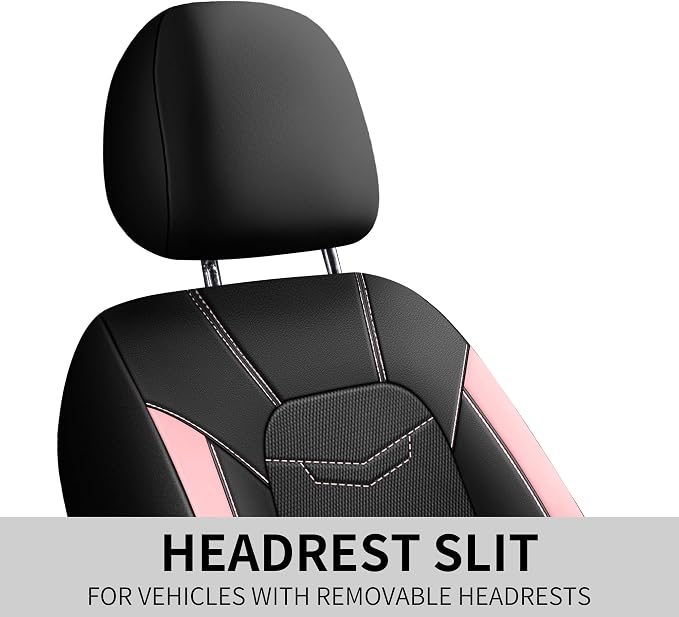 HChengkikz Front Car Seat Cover, Breathable and Sporty (Black + Pink) | Leather, Universal Fit for Most SUVs, Cars, Sedans, Trucks, Airbag Compatible, Easy to Install