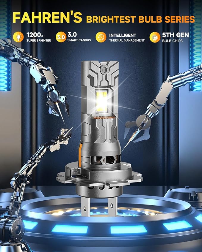 FAHREN 𝐍𝐞𝐰-𝐆𝐞𝐧 H7/H7LL Bulbs, 80,000LM 10X Brighter H7, 6500K Cool, Real 1:1 Mini Size, 3-Min Plug & Play, Canbus Ready, IP68 Waterproof With 10-Year Lifespan, Gauges Light Kit