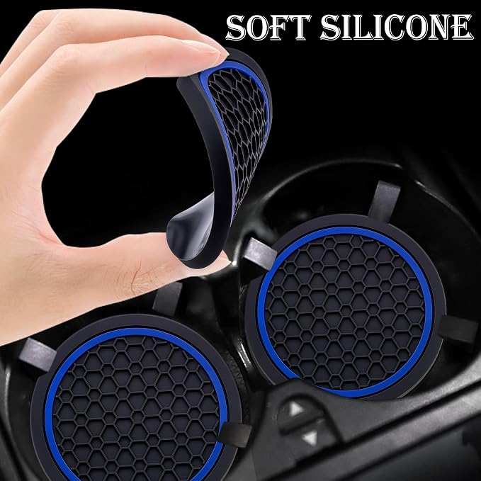 2-Piece Anti-Slip Car Cup Coaster Set – 2.75 Inch Auto Insert Drink Mats, Perfect for Coffee & Beverages – Stylish Interior Decor for Women & Girls (Black & Blue)