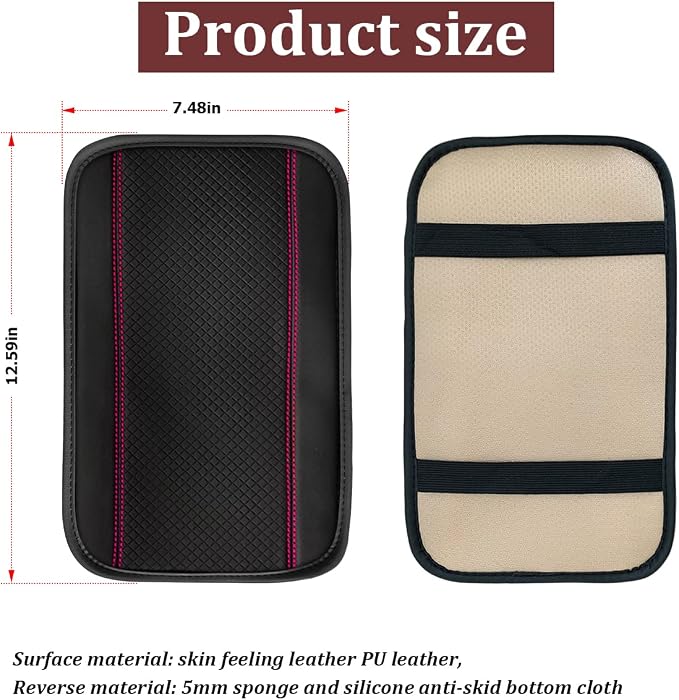Moly Magnolia Auto Center Console Pad, PU Leather Car Armrest Seat Box Cover, Waterproof Non Slip Soft Armrest Box Cushion Protector, Car Accessories Universal for SUV, Truck, Van (Black/Pink)