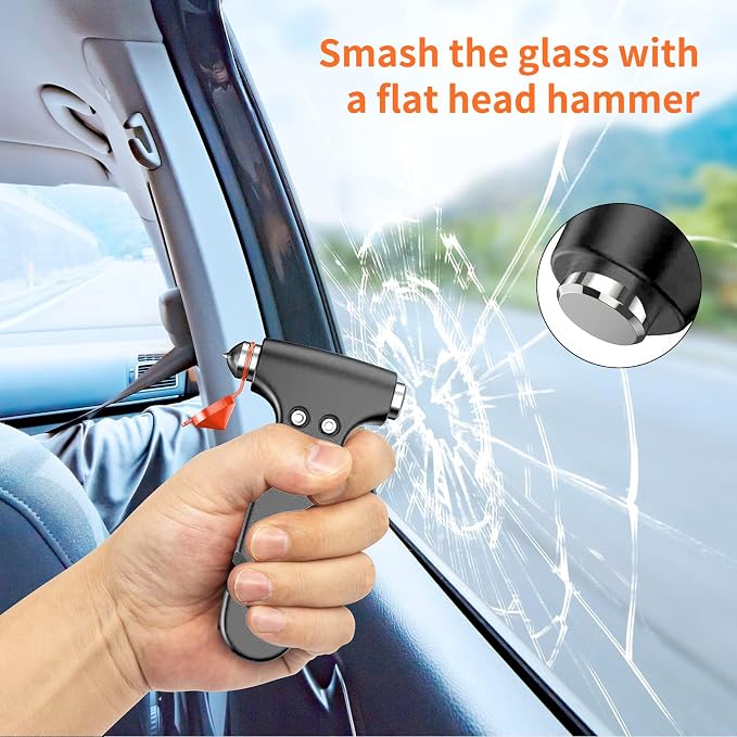 Car Safety Hammer, 2PCS Black 3-in-1 Emergency Escape Tool with Window Breaker and Seat Belt Cutter, Safety Emergency Car Escape Tool for Car, Office, Home