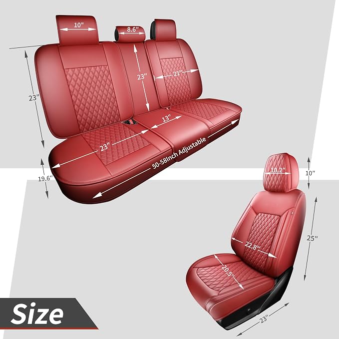 Red High-Density Nappa Leather Automotive Car Seat Covers Full Set | Univerasal Precision Fit,3D Contoured,Waterproof,ThickTexture Nappa Leather,for most Suvs Trucks Sedans