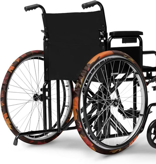 Wheelchair Wheel Covers Maple Leaf Pattern 2 PCS Wheelchair Tyre Covers Neoprene Wheel Cover for Transport Wheelchair Wheels Thanksgiving Day Decorations