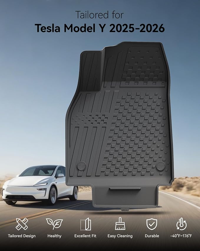 3W Floor Mats Compatible for Tesla New Model Y 2025 2026 Juniper(Not for Standard), TPE All Weather Custom Fit Floor Liner for Model Y, 1st & 2nd Row Set Car Mats, Black