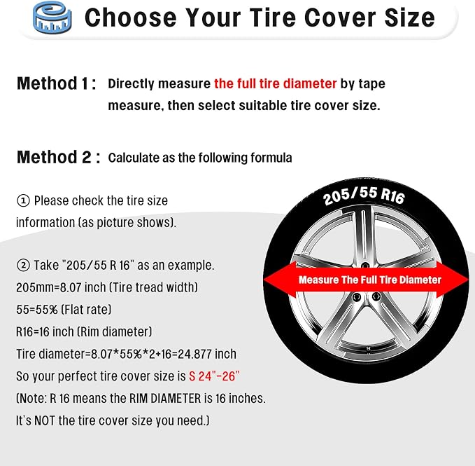 OutdoorLines Waterproof Tire Covers Set of 4 | UV Proof Trailer Wheel Cover for RV Jeep Trailer Camper Van Truck, Universal Tire Covering Fits Diameters 27"-29", Black