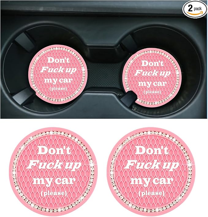2 PCS Bling Car Cup Coaster, 2.75 Inch Anti-Slip Cup Holder Insert Coasters, Crystal Rhinestone Auto Drink Car Cup Mat for Women Girls, Universal Interior Car Accessories (Pink)