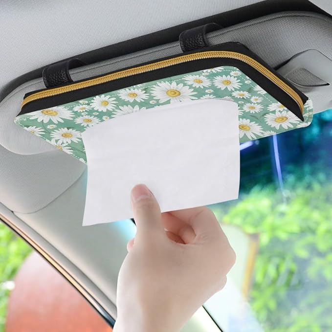Daisy Flower Car Leather Car Tissue Holder for Car Sun Visor Tissue Box Holder PU Leather Car Visor Accessories Easy to Install
