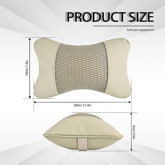 2 Pack Car Neck Pillow Soft Breathable Headrest Pillows for Driving Support, Universal Fit for Most Car Seats Decor Accessories（Off White）