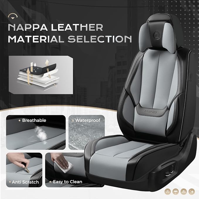 Coverado Car Seat Covers, Seat Covers for Cars, Waterproof Leather Auto Seat Protectors, Leather Car Seat Cushion, Car Interiors Accessories Universal Fit for Most Cars