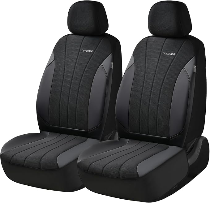 Coverado Car Seat Covers Front Seats, 2 Pack Waterproof Leather Front Seat Covers, Universal Fit for Cars SUVs Sedans,Black Brown