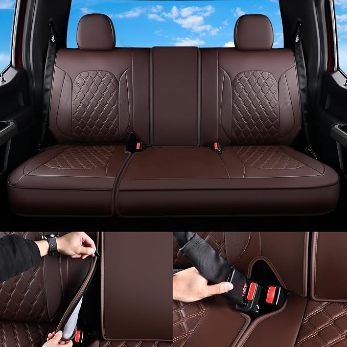 Huidasource Fit for Coffee Chevy Silverado/GMC Sierra Rear Seat Covers, Thickened Split Nappa Leather Truck Back Seat Cover 2007-2013&2019-2026 1500, 2020-2026 2500HD 3500HD Crew Cab WT LS LT