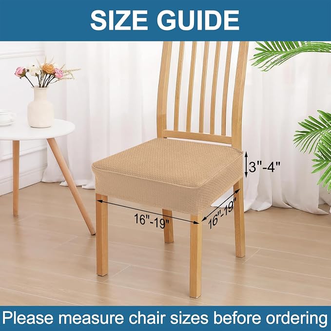 Smiry Waterproof Seat Covers for Dining Room Chairs Set of 4, Stretch Jacquard Removable Washable Chair Seat Slipcovers Protector, No Rear Covers, Camel