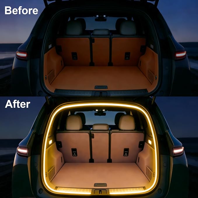 Car LED Strip Lights, 4m/13.12ft Waterproof Car Trunk Light Strip, Warm Color 3200k, Flexible Cutting Silicone, Auto On/Off, Low Voltage 12V LED Strip Lights for Cars