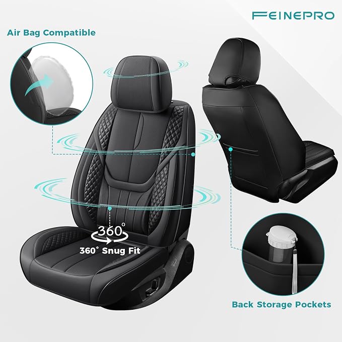 Universal Car Seat Covers for SUVs Sedans Trucks Black | universal fit, faux leather, waterproof, breathable, stain/scratch resistant, airbag compatible, anti-slip, easy install