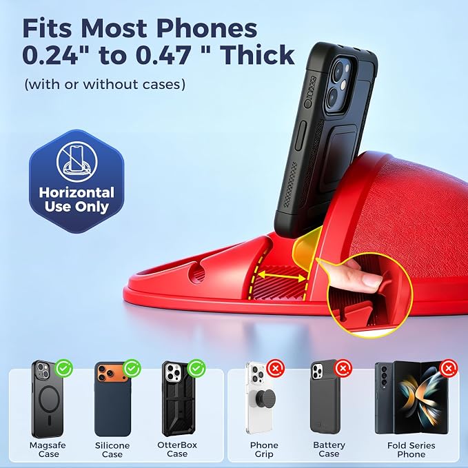 Loncaster Car Phone Holder, Car Phone Mount Silicone Car Pad Mat for Various Dashboards, Slip Free Desk Phone Stand Compatible with iPhone, Samsung, Android Smartphones, GPS Devices and More (Red)