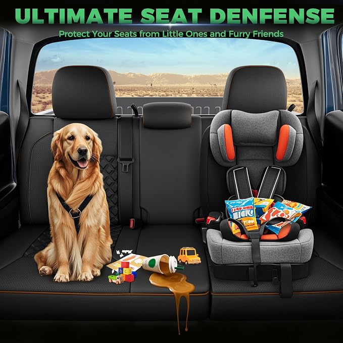 Custom Seat Covers for Tacoma 2016-2023 3rd Gen Double Cab SR5/TRD Off-Road/SR/TRD Sport/TRD PRO Full Set with Console Covers, Waterproof Leather Back and Front Seat Protectors Black Brown