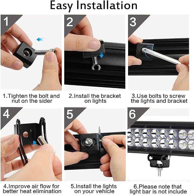 LED Light Bar Base Mounting Bracket Universal Adjustable Slide Mounting Brackets 2PCS Side Bracket Kit for Most Straight or Curved Light Bars from 4 inch up to 52 inch(Pack of 2)