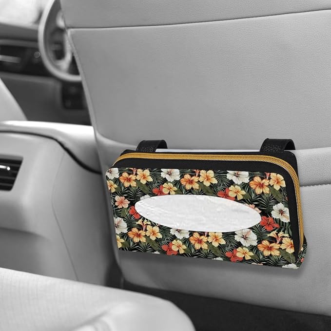 Colourful Flowers Car Visor Tissue Holder for SUV Sedans Vans Flowers Premium Car Tissue Box PU Leather Wear Proof Universal Fit