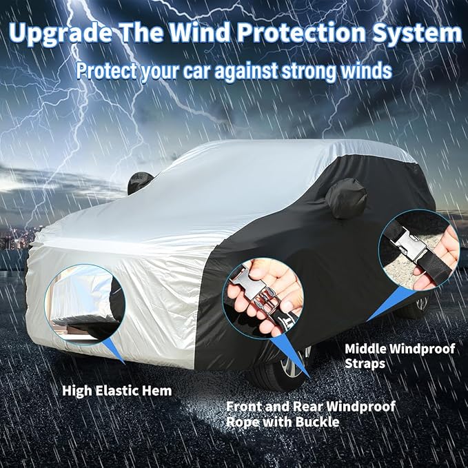 Coverado SUV Car Cover Waterproof All Weather, Outdoor Full Size Car Covers for Automobiles, Rain Sun UV Dust Protection Car Cover, Seam-Sealed Waterproof Car Covers Universal Fit for SUV (206"-215")