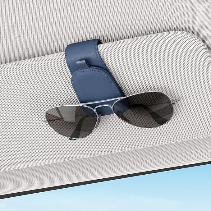 Sotfamily Sunglass Holder for Car Visor, Blue, 2 Packs | Suede Cloth, Magnetic, Organizer for Car Accessories