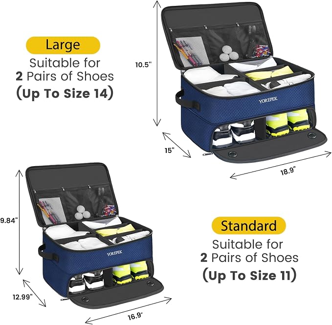 YOREPEK Golf Gifts for Men, 2 Layer Golf Trunk Organizer for 2 Pair Shoes | Waterproof Car Trunk Locker with Separate Ventilated Compartment for Balls, Tees, Clothes, Gloves, Birthday Gifts for Golfers