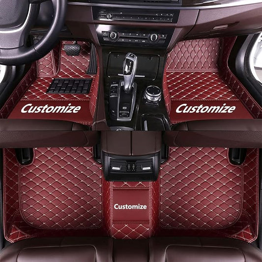 Custom Fit Car Floor Mats - Full Coverage Automotive Leather Floor Liners for Most Vehicles by MingyunSM (Wine red)