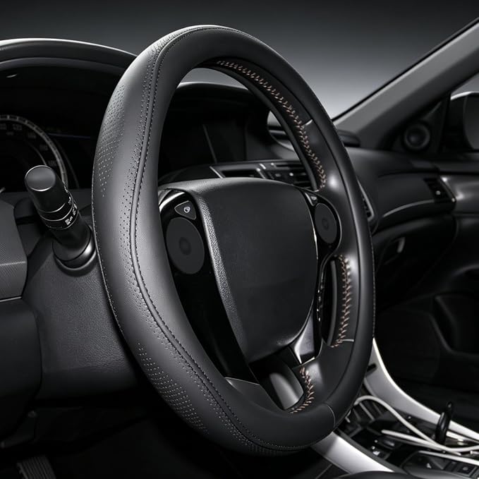 Steering Wheel Cover with Anti-Slip Leather Grip Compatible with Ford, Toyota, Honda, Nissan, and Chevrolet Vehicles for 14.5-15.35 inch Round Steering Wheels Universal Car Accessories