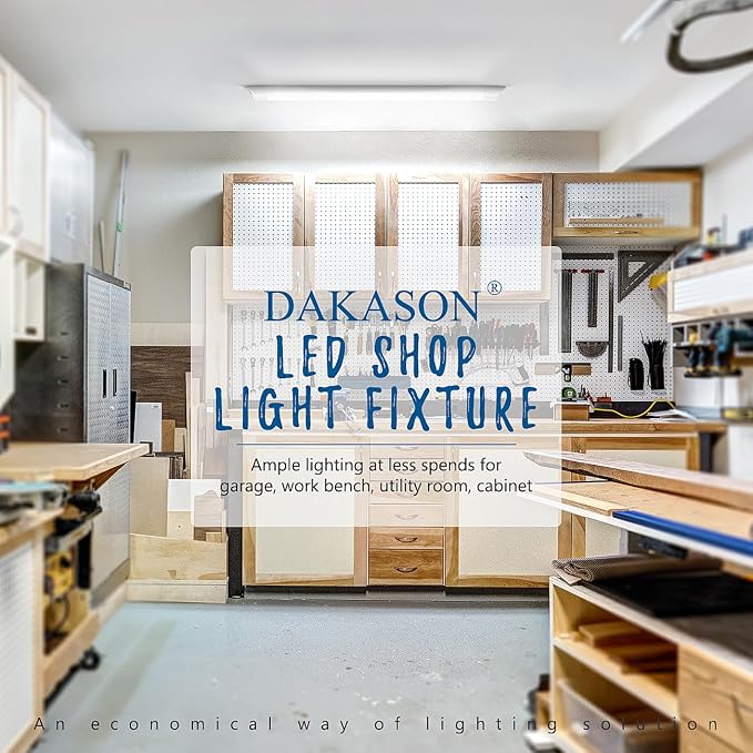 DAKASON 4-Pack 3FT LED Garage Lights Ceiling Mount, 3Foot LED Ceiling Light Fixture Flush Mount 24W 2880lm, Hardwired Flat Panel Light, Tube Light 3/4/5000K Adjustable