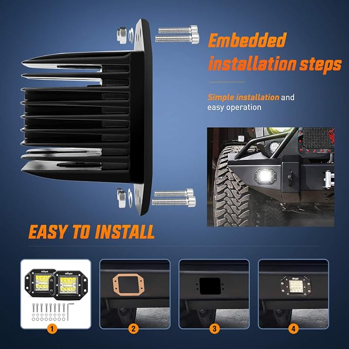 Nilight 2PCS 42W Flush Mount LED Light Pods Spot Flood Combo Backup Reverse Driving Headlamp Mount on Bumper Grille for 4x4 Offroad Truck SUV (Pack of 12)