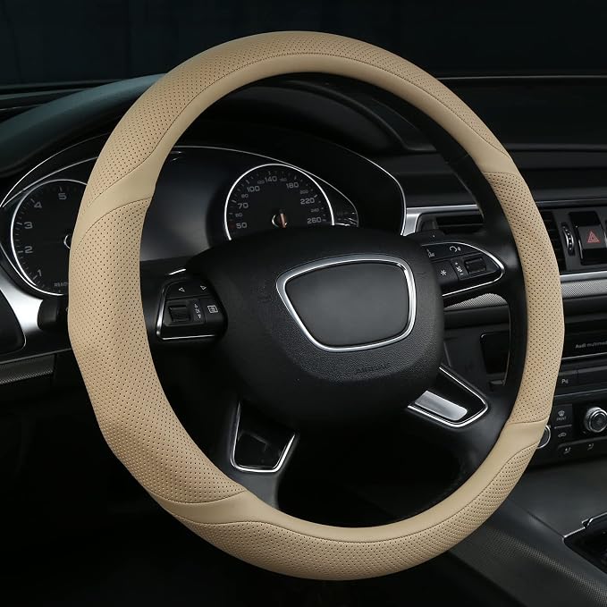 ALEMODR Buff Leather Steering Wheel Cover Universal 15 inch