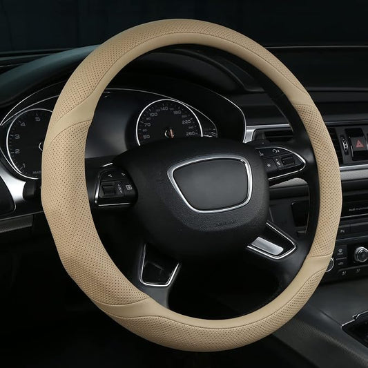 ALEMODR Buff Leather Steering Wheel Cover Universal 15 inch