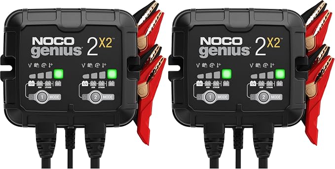 NOCO GENIUS2X2: 4A 2-Bank SmartBattery Charger(2A/Bank)6V/12V Automatic Maintainer,Trickle Charger & Desulfator with Overcharge Protection & Temperature Compensation for Lead-Acid & Lithium(Pack of 2)