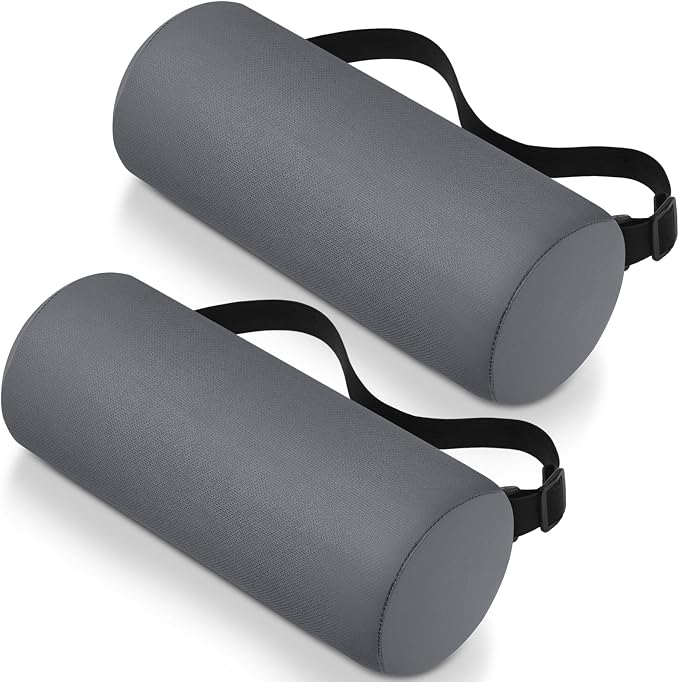 Wenqik 2 Pcs Lumbar Roll Support Pillow Low Back Lumbar Support Office Seat Cushion with Adjustable Strap and Washable Cover for Travel Gaming Chair Car Seat Pain Relief(Grey)