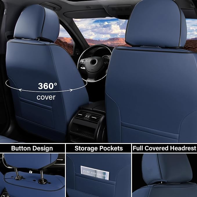 Coverado Car Seat Covers Full Set, Car Seat Protector Car Seat Cushion, Nappa Leather Seat Covers for Cars, Front and Back Seat Protectors Cushions Universal Fit for Most Cars Vehicles(Pink&Grey)