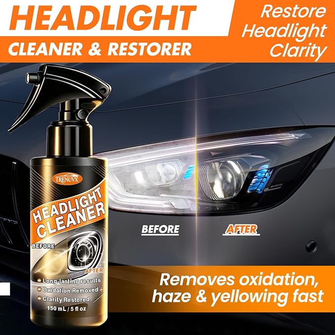 Headlight Restoration Kit-Headlight Cleaner, Quick Spray Eliminates Haze & Oxidation, Restores Foggy Headlamps to Like-New Clarity, No Sanding, UV Protection for All Cars & Trucks, 5 fl oz | No sanding required – simply spray and wipe, zero experience ...
